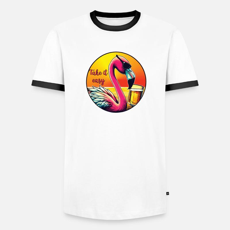 Flamingo mit Bier Take it easy Männer Kontrast-T-Shirt
