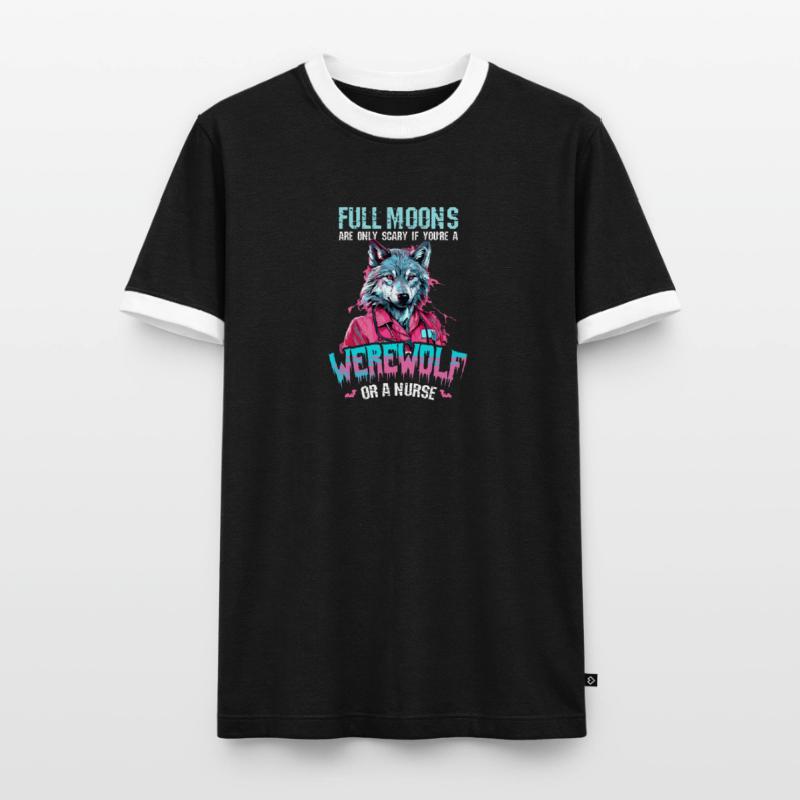 Halloween-Krankenschwester nur beängstigend, wenn Werwolf oder Krankenschwester Männer Kontrast-T-Shirt