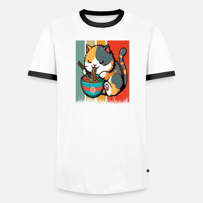 Chat mangeant des Ramen, coloré T-shirt contrasté Homme
