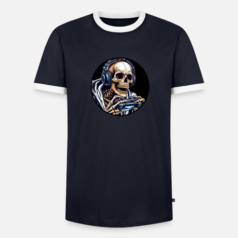 Skelett mit Gamecontroller und Kopfhörern - Männer Kontrast-T-Shirt - undefined