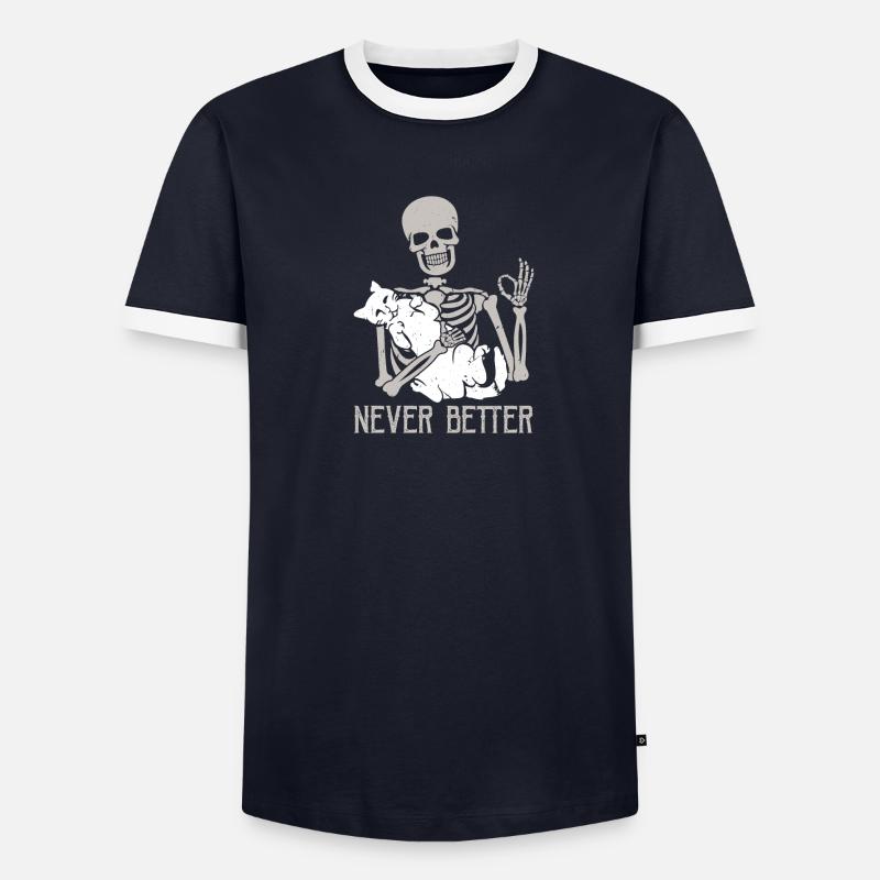 Never Better Skeleton Holding Cat - Männer Kontrast-T-Shirt - undefined