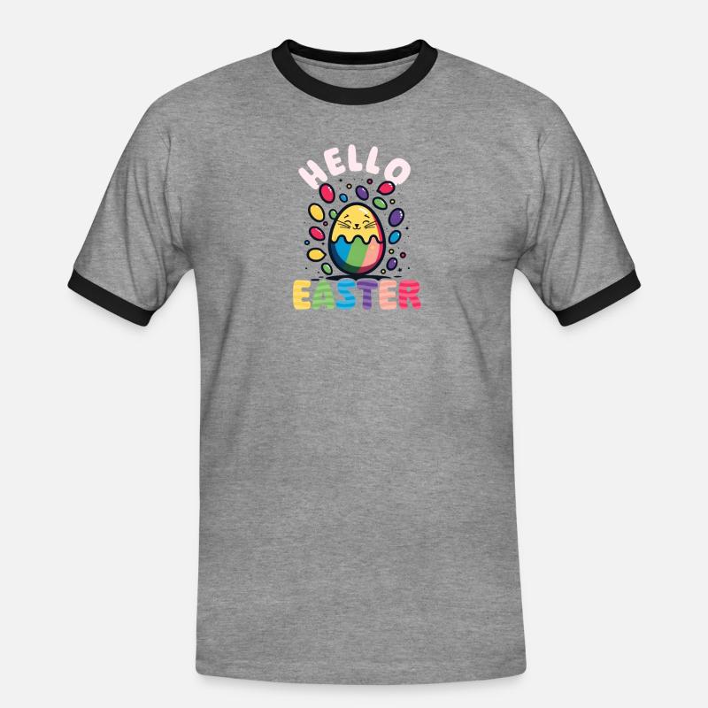 Cat Easter Hello Easter - Men's Ringer Shirt - heather grey/black