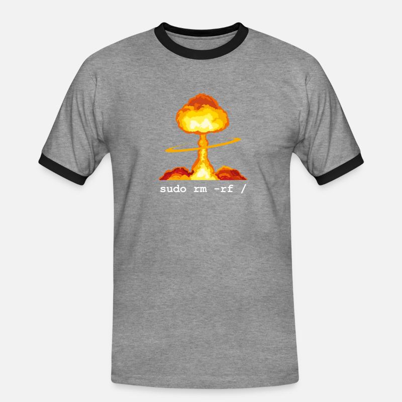 Linux Funny Linux Command Sudo RM RF for Men - Men's Ringer Shirt - heather grey/black