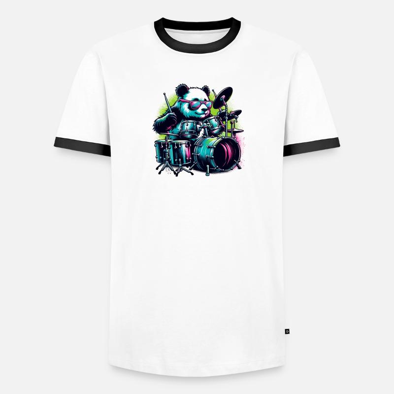 Panda Bear Playing Drums Drum Drummer Drumming Men's Ringer Shirt