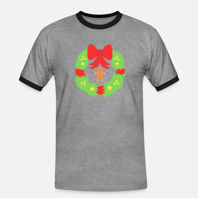 Weihnachtskranz der Lebkuchenfreude - Männer Kontrast-T-Shirt - Grau meliert/Schwarz