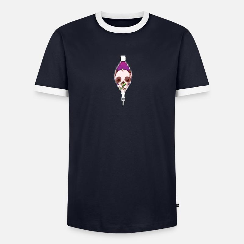 Bébé panda jetant un coup d’œil hors de la fermeture éclair mangeant du bambou T-shirt contrasté Homme