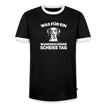 Great Dane, please keep your mouth shut - Men's Ringer Shirt - black/white - Front - AI Model Female 172 light (172cm) & AI Model Male 178 light (178cm)