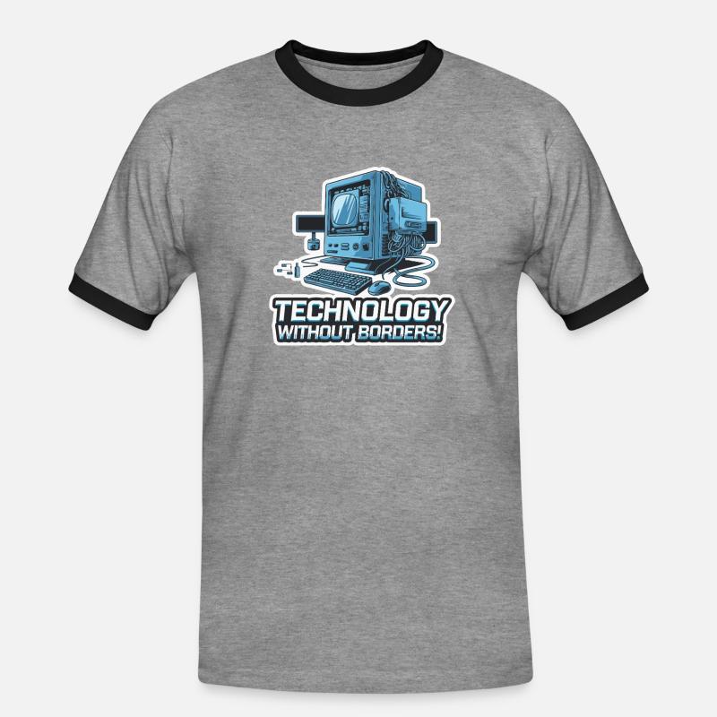 COMPUTER, WITHOUT BORDERS - Men's Ringer Shirt - heather grey/black