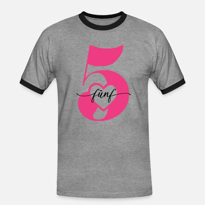 Digit Five 5 with Heart - Men's Ringer Shirt - heather grey/black