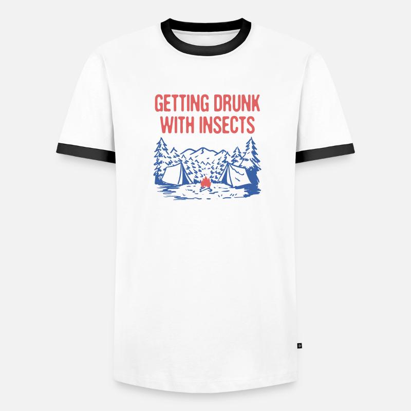 Getting Drunk with Insects Camping Dad Jokes Men's Ringer Shirt