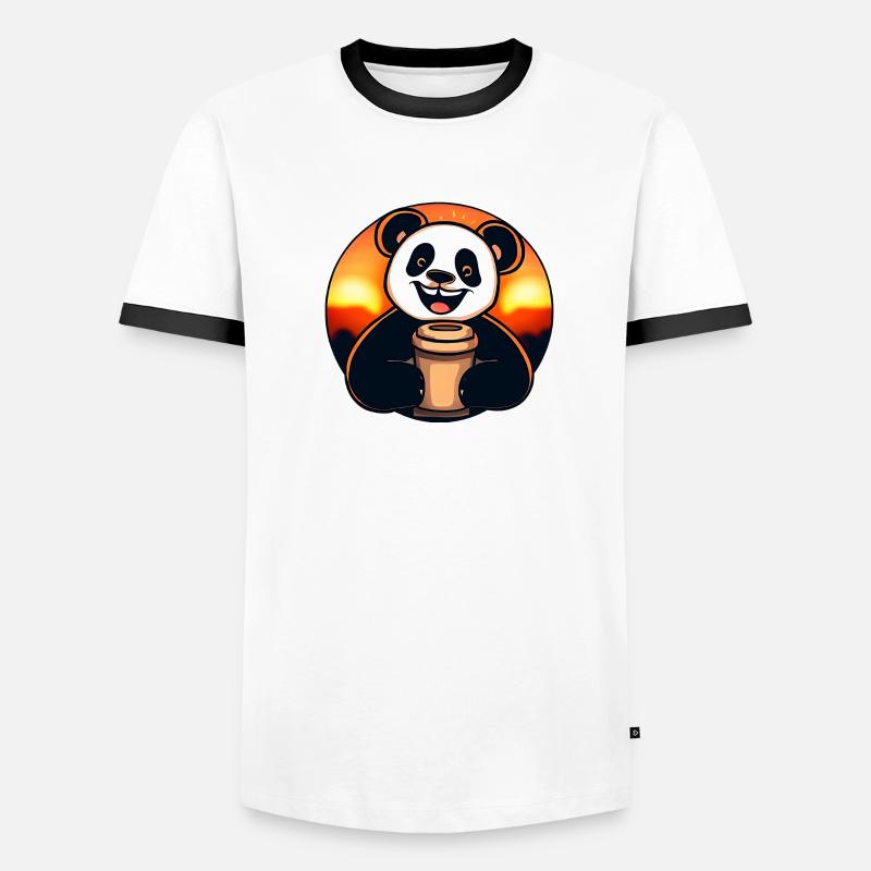 Panda panda bear drinks coffee Men's Ringer Shirt