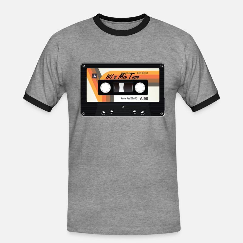 Retro 80s + 90s cassette - Men's Ringer Shirt - heather grey/black