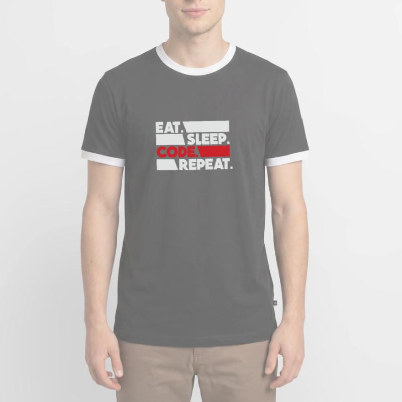 Eat Sleep Code Repeat Programmeur Devloper T-shirt contrasté Homme