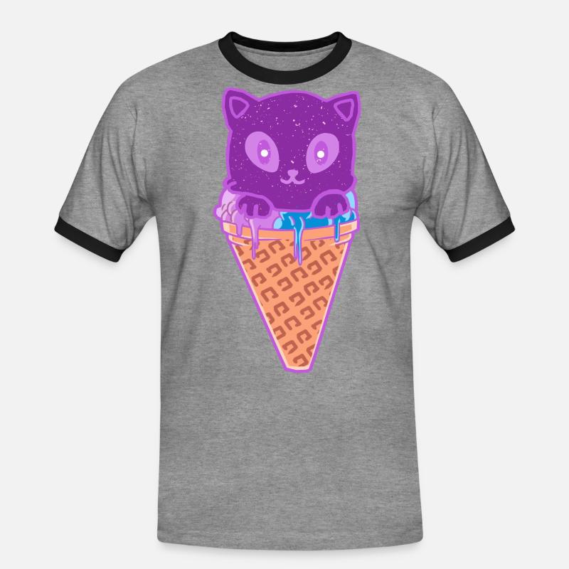 Katze Eiskreme Eiscrem - Männer Kontrast-T-Shirt - Grau meliert/Schwarz