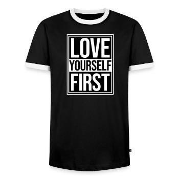 Love Yourself First Selbstliebe Selbstfürsorge - Männer Kontrast-T-Shirt - Schwarz/Weiß - Vorne - AI Model Female 172 light (172cm) & AI Model Male 178 light (178cm)