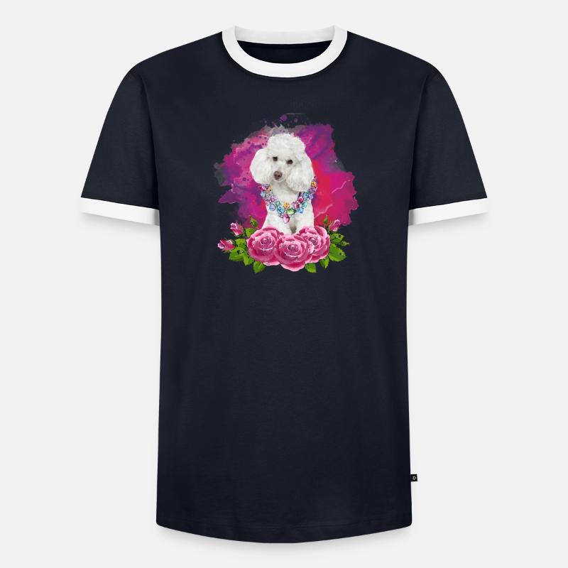 Caniche aquarelle avec des fleurs T-shirt contrasté Homme