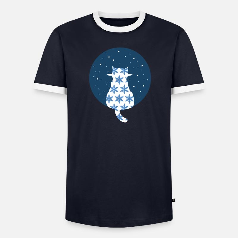 Chat regardant les flocons de neige T-shirt contrasté Homme
