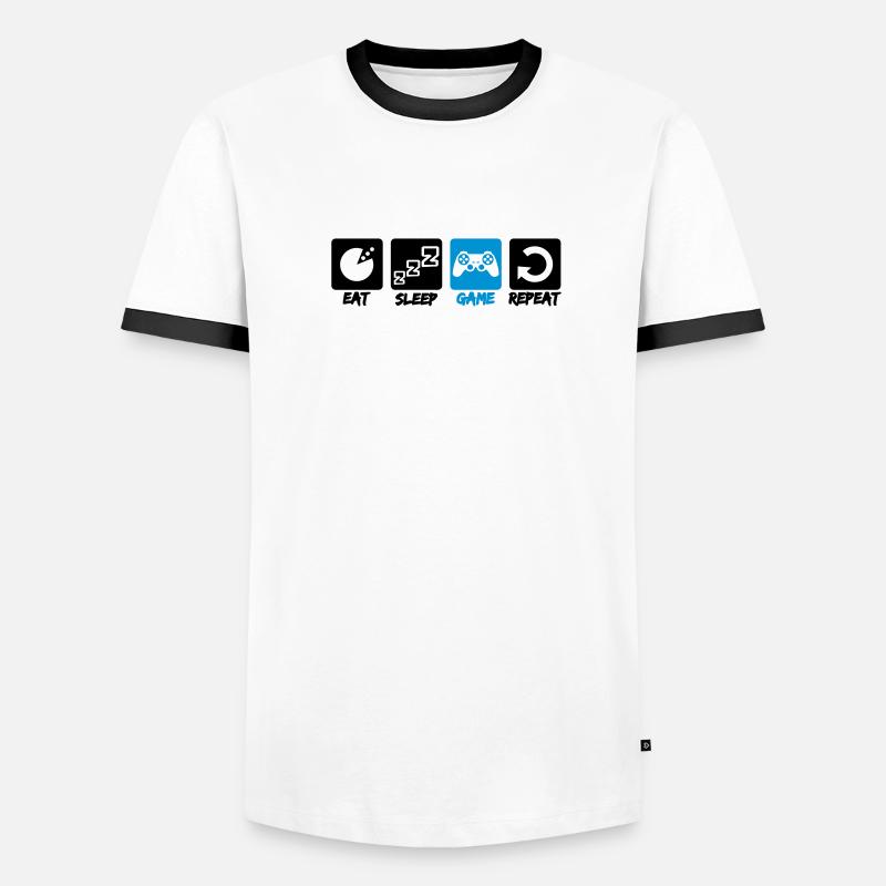 boutons de texte manger sommeil jeu répéter répéte T-shirt contrasté Homme