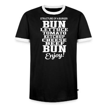 Leckerer Burger Aufbau Tomate Käse Brot - Männer Kontrast-T-Shirt - Schwarz/Weiß - Vorne - AI Model Female 172 light (172cm) & AI Model Male 178 light (178cm)