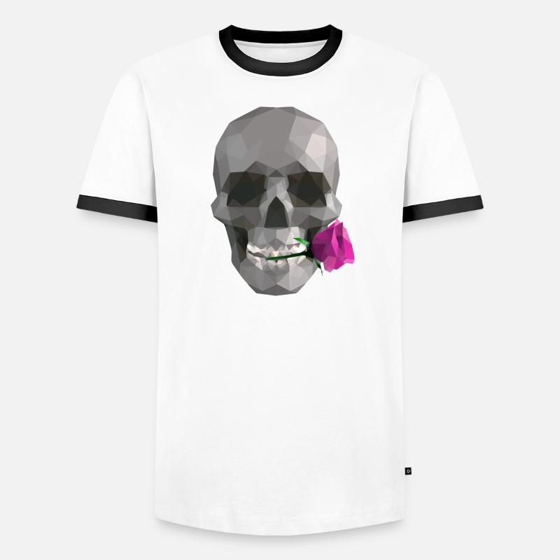 Low Poly Grey Skull – Geometrisch-Romantisch-Gothic Männer Kontrast-T-Shirt