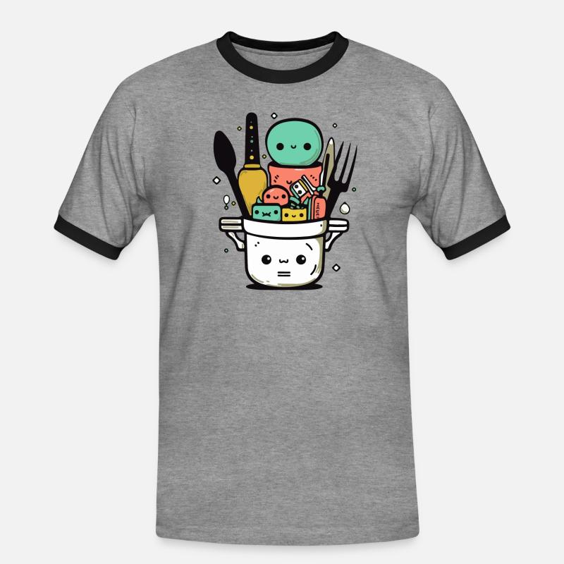 Kawaii cookware - Men's Ringer Shirt - heather grey/black