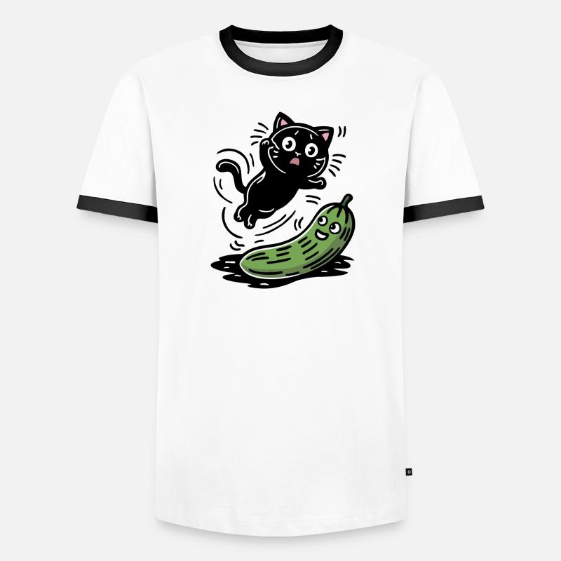 Chat effrayé et concombre T-shirt contrasté Homme