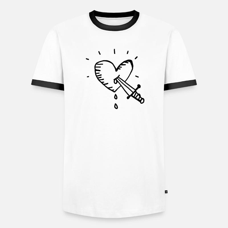 Blutendes Herz mit Messer Männer Kontrast-T-Shirt