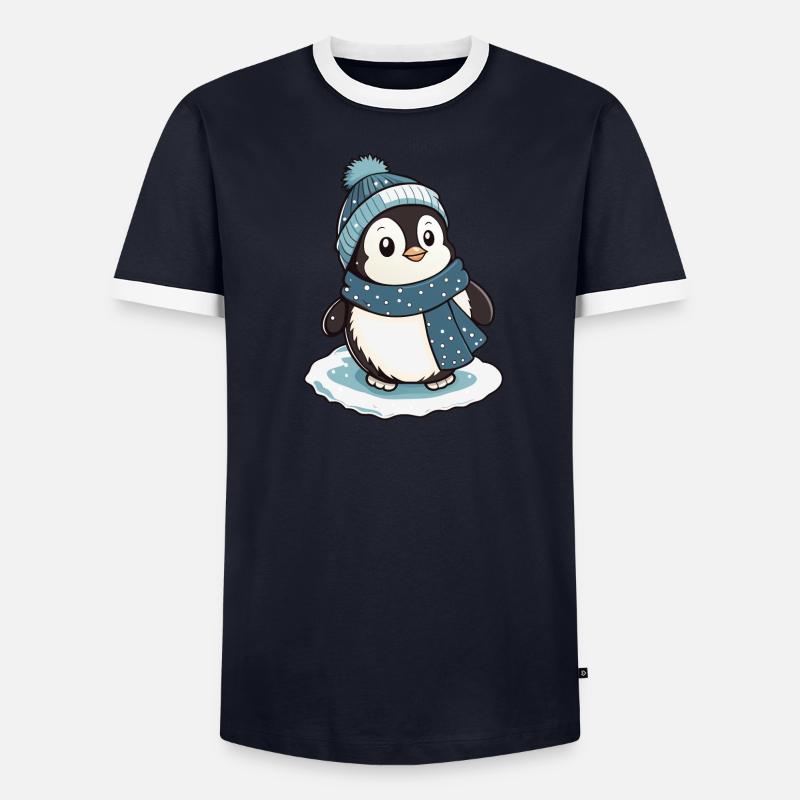 Pingouin mignon avec écharpe et chapeau à pompon. T-shirt contrasté Homme