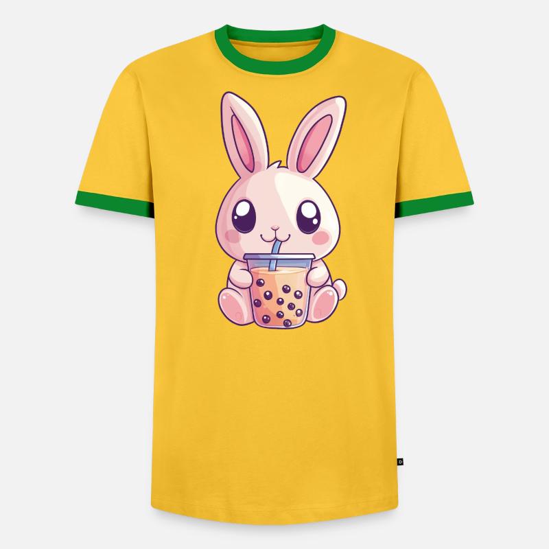 Rabbit drinks bubble tea - Men's Ringer Shirt - undefined