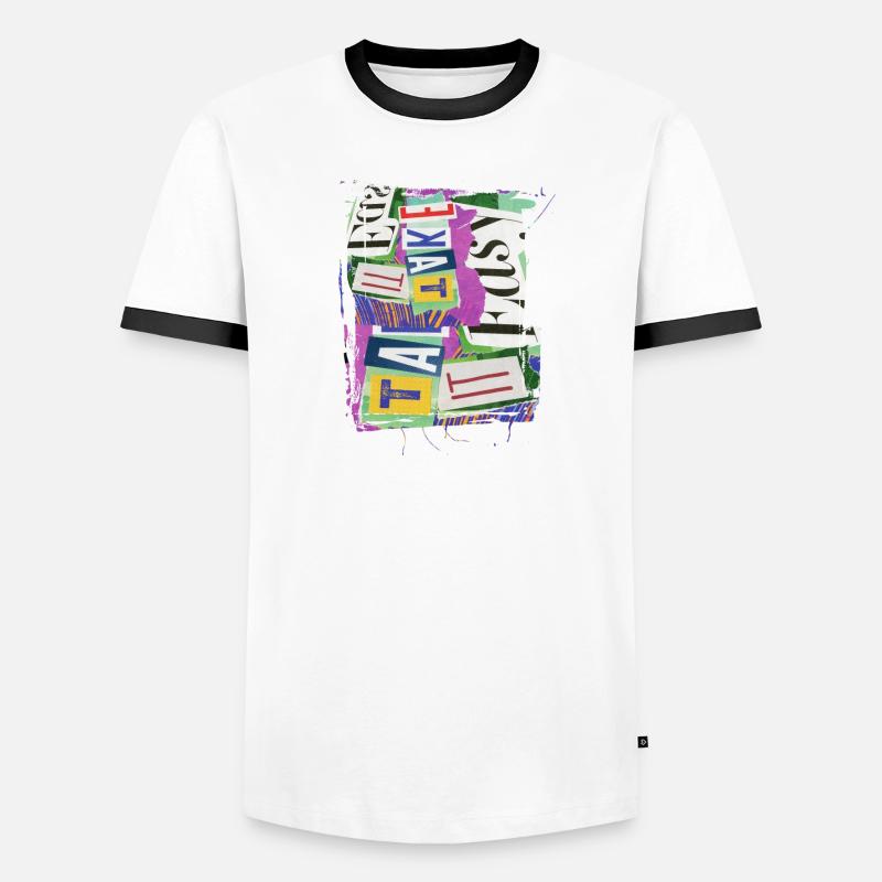 Newspaper Clips Scrapbook Magazines Alphabet Code Men's Ringer Shirt