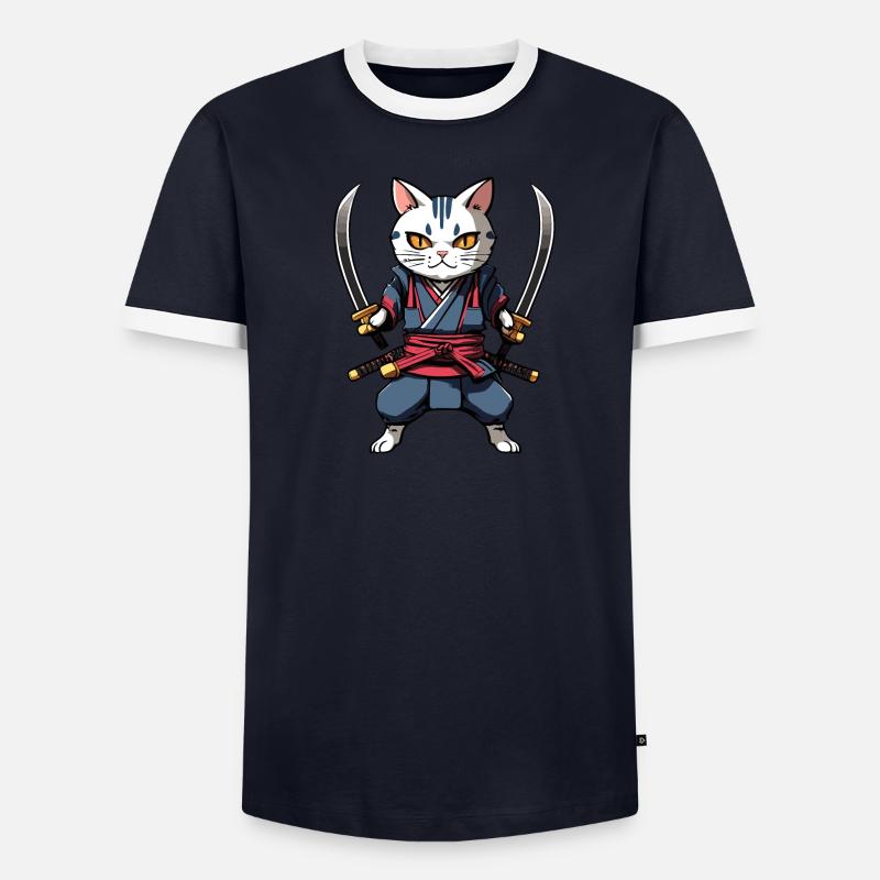 Samurai-Katze #33 Männer Kontrast-T-Shirt