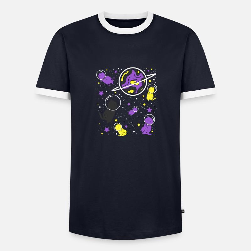 Nonbinary Pride Katze im Weltraum - Männer Kontrast-T-Shirt - undefined