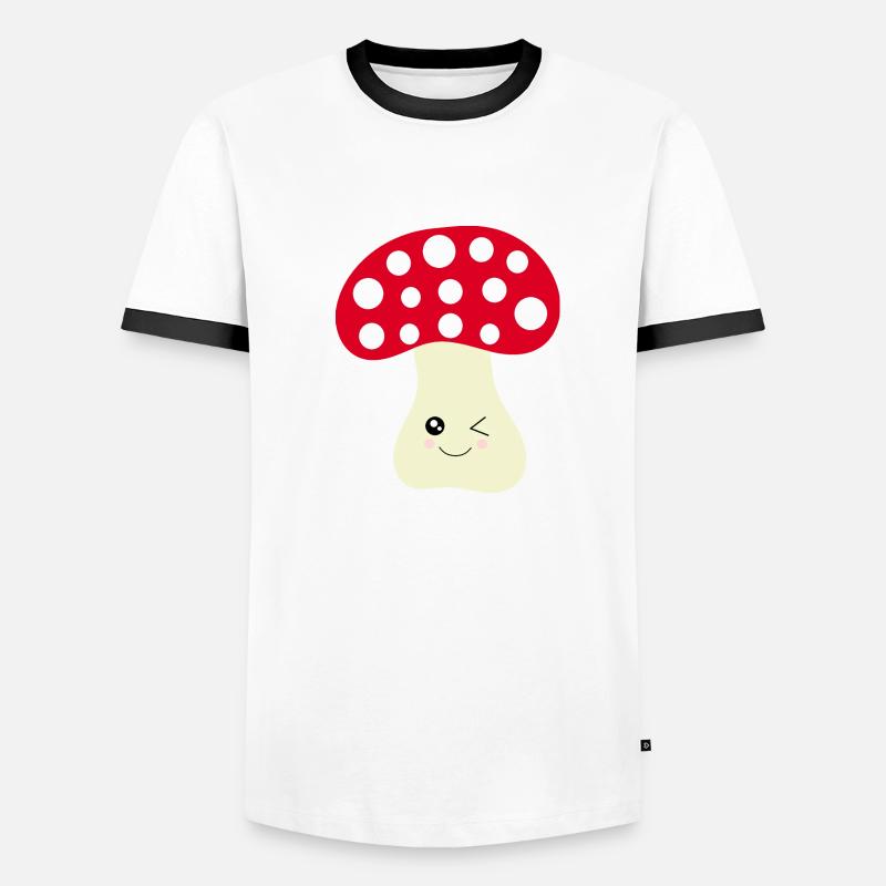 Kawaii champignon Toadstool mignon rouge avec visage T-shirt contrasté Homme