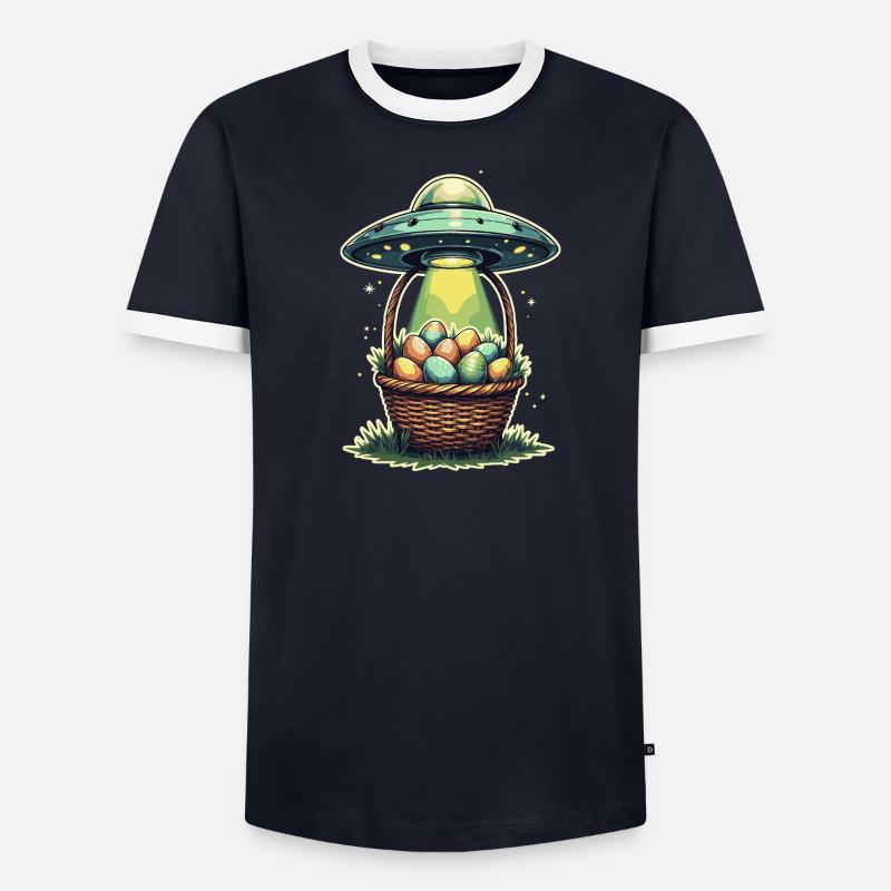 Alien Easter Egg Abduction Design - Men's Ringer Shirt - undefined