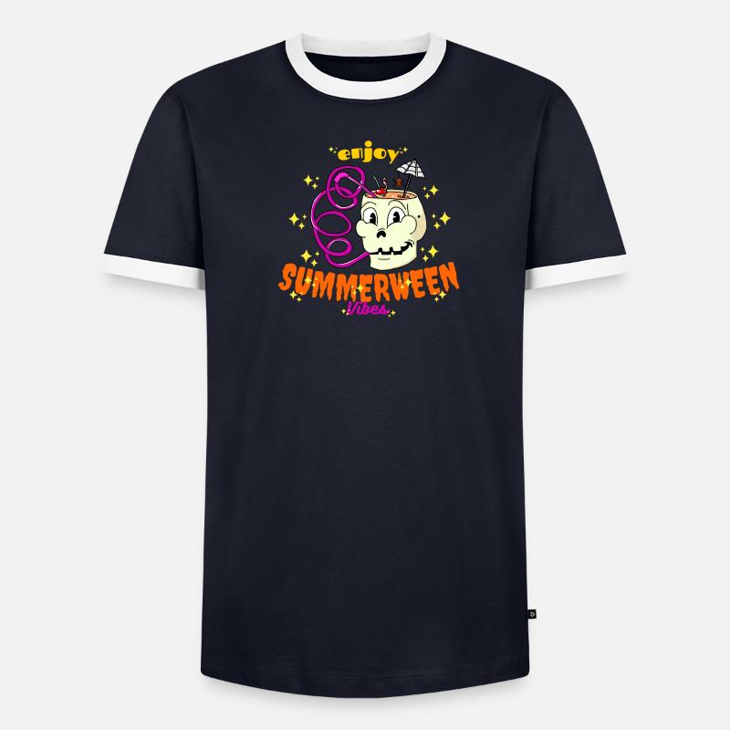 Enjoy Summerween Vibes Funny Summer Skull Drink Men's Ringer Shirt