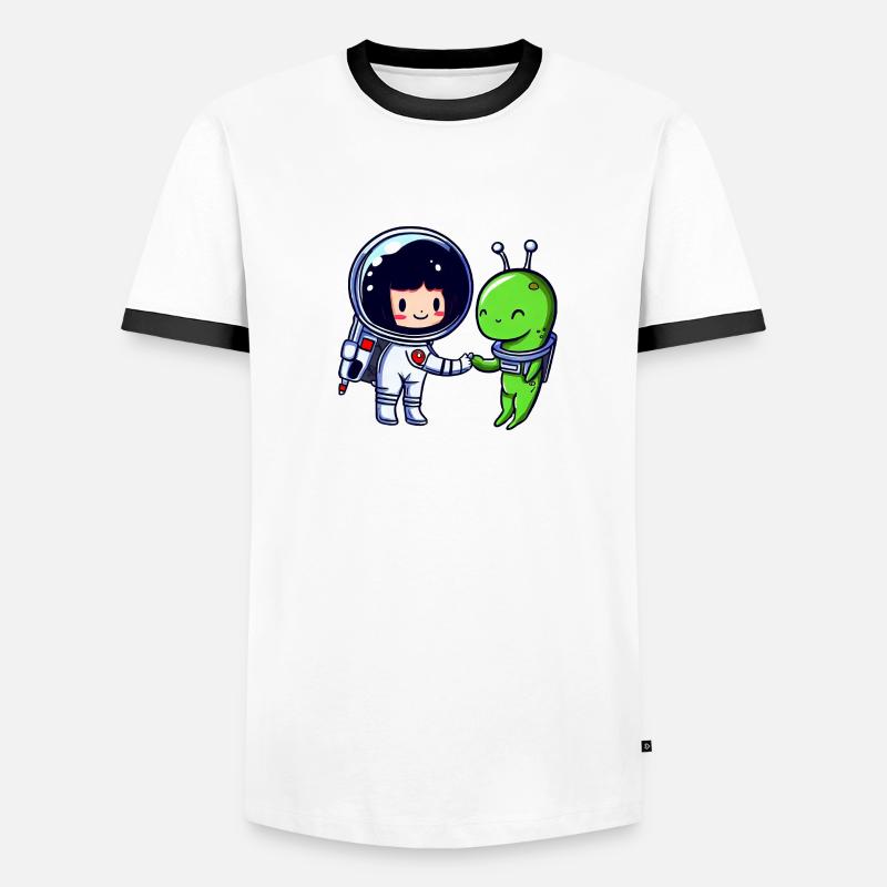 Salutation dans l’espace : poignée de main d’un extraterrestre et d’un astronaute T-shirt contrasté Homme