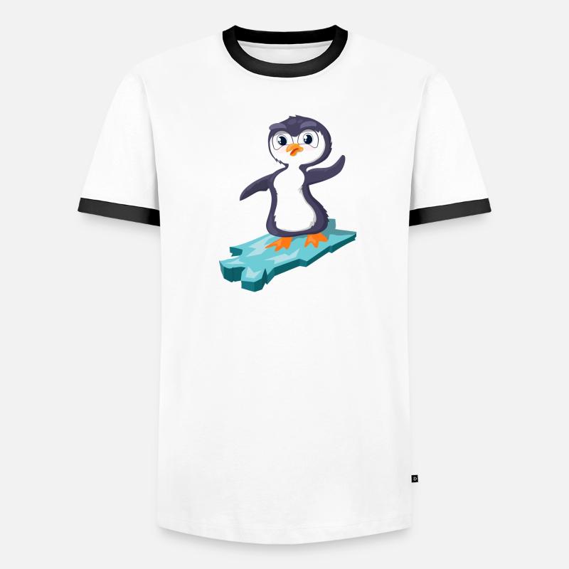Pinguin surft auf einer Eisscholle Männer Kontrast-T-Shirt