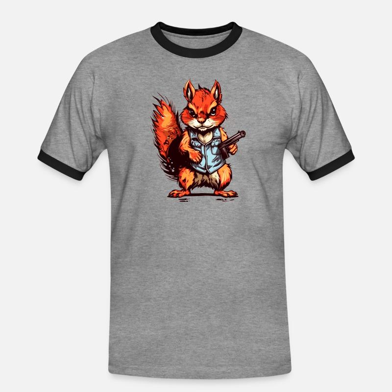 Eichhörnchen als bewaffneter Söldner - Männer Kontrast-T-Shirt - Grau meliert/Schwarz