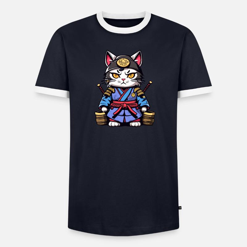 Samurai-Katze #23 Männer Kontrast-T-Shirt