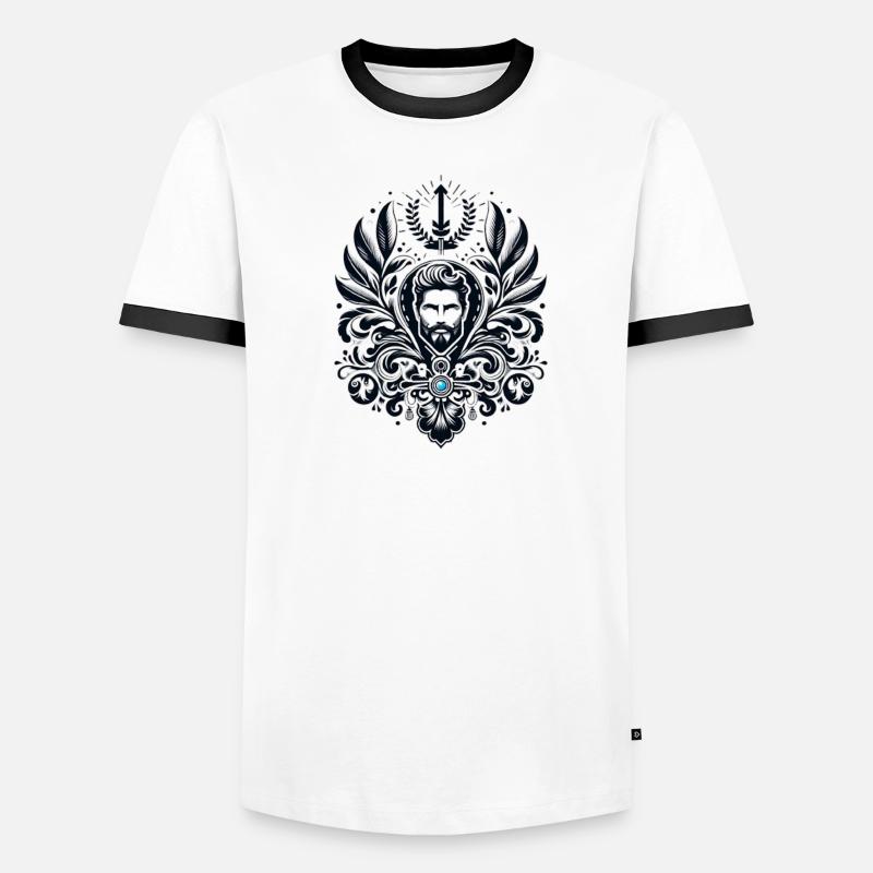 Conception de bouclier noir et blanc avec gemme bleue T-shirt contrasté Homme