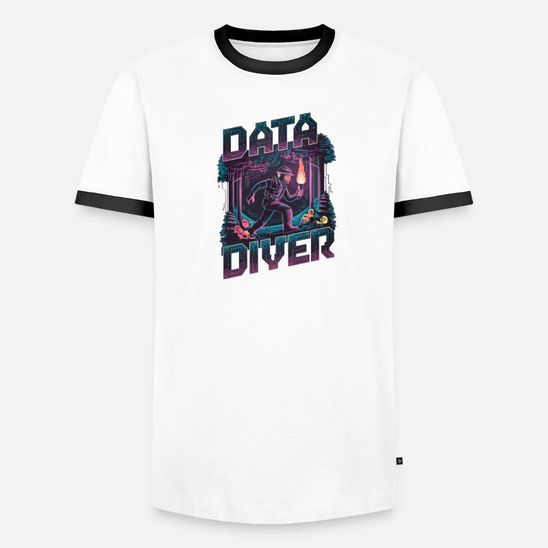 Data Diver Cyber Explorer Retro Tech Artwork Men's Ringer Shirt