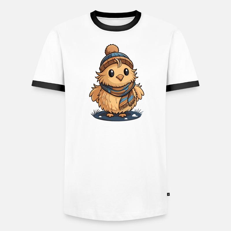 Mignon caneton avec écharpe et bonnet à pompon. T-shirt contrasté Homme