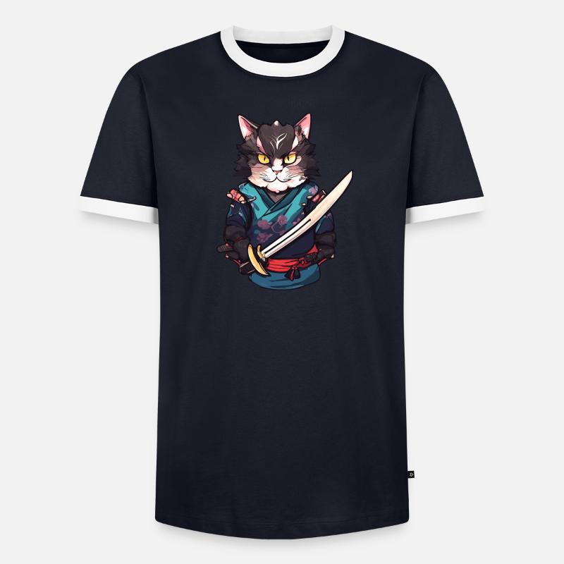 Samurai-Katze #12 Männer Kontrast-T-Shirt