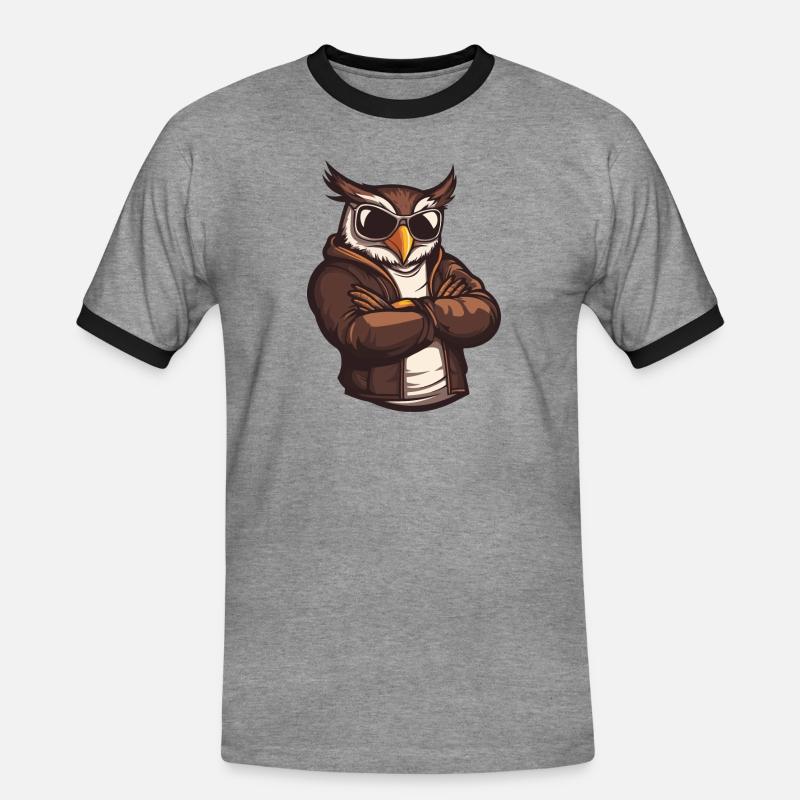 Owl Comic Cool - Men's Ringer Shirt - heather grey/black
