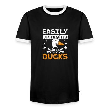 Canard pékin de compagnie facilement distrait par les canards - T-shirt contrasté Homme - noir/blanc - Devant - AI Model Female 172 light (172cm) & AI Model Male 178 light (178cm)