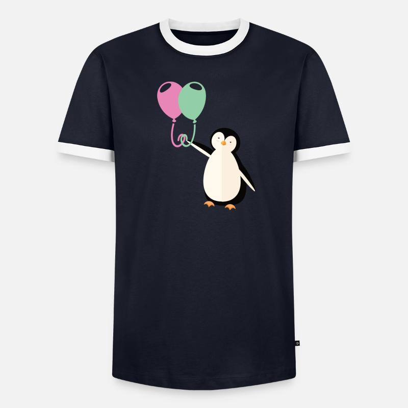Süßer Pinguin mit Luftballon Männer Kontrast-T-Shirt