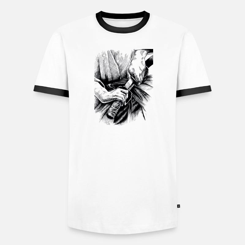 Samurai Katana Bleistift Kunst Design handgemalt Männer Kontrast-T-Shirt
