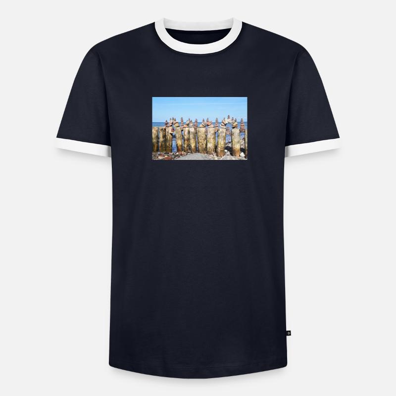 Mit Steinmännchen Kunst am Strand Männer Kontrast-T-Shirt
