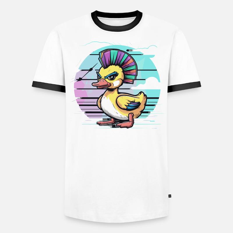Punk duck with rainbow mohawk in front Men's Ringer Shirt