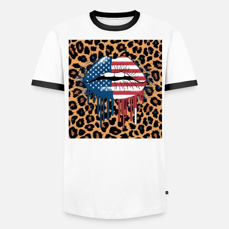 Lèvres léopard avec drapeau des États-Unis T-shirt contrasté Homme